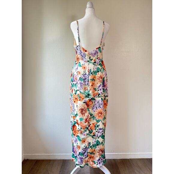 Express Floral Faux Wrap Midi Dress Women‎ M Spaghetti Strap Tulip Hem Cocktail - Picture 5 of 14